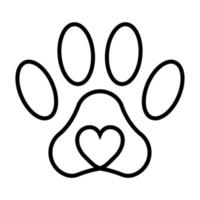 Pet paw print cat dog man friend, vector pet paw print with heart, sign symbol love for animals, veterinary clinic logo