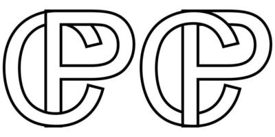 Logo sign pc cp icon sign two interlaced letters P, C vector logo pc, cp first capital letters pattern alphabet p, c