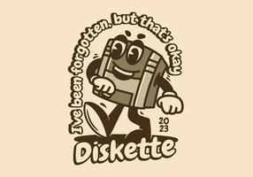 Mascot character design of a walking diskette vector