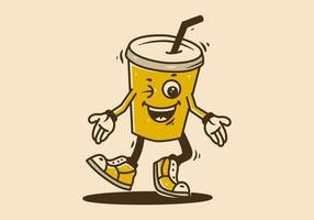 Mascot character of drinking glass with a straw with happy face vector