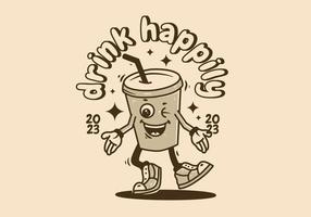 Mascot character of drinking glass with a straw with happy face vector