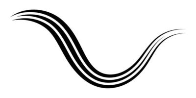 Curved graceful triple line, vector, ribbon as an elegant calligraphy element, gracefully curved line vector