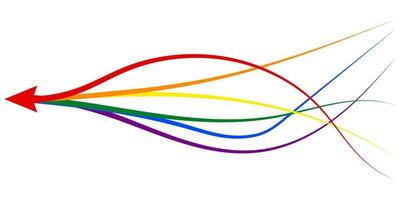 arrow formed by multiple merging lgbt pride colourful lines white background. Partnership, merger, alliance and integration concept vector