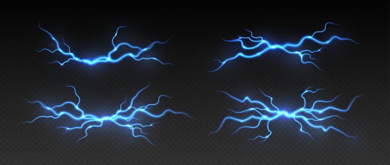 Thunderstorm lightning, thunderbolt strike, realistic electric zipper, blue lightning bolt