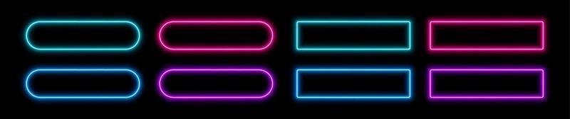 Neon button frames, coloful glowing borders, isolated UI elements. vector