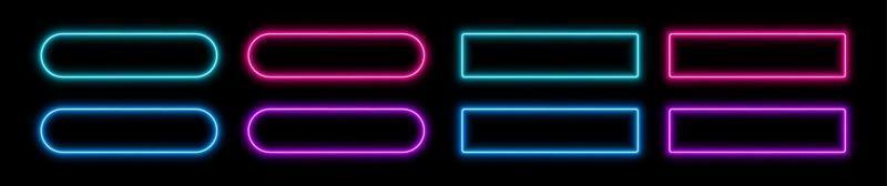 Neon button frames, coloful glowing borders, isolated UI elements. vector