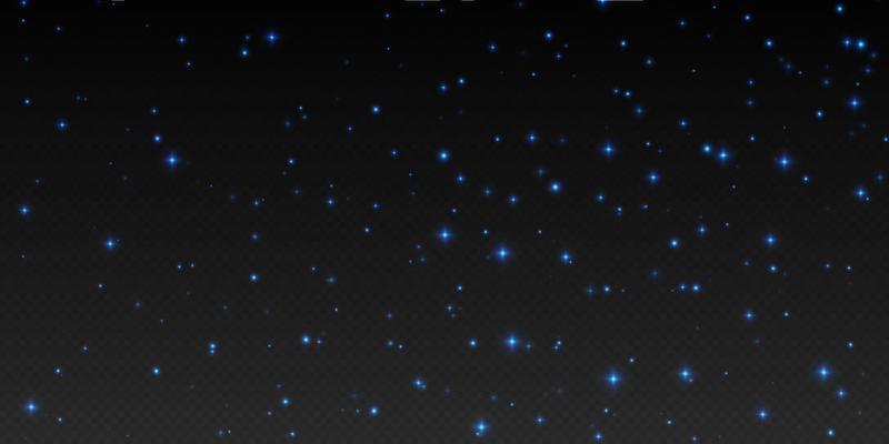 Blue stars and sparkles, glowing stardust, night sky effect. Transparent bright magic shimmer.