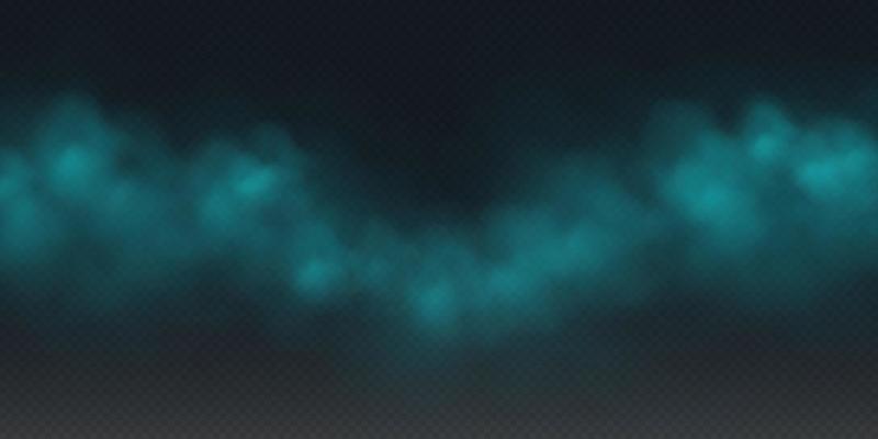 Blue smoke, colorful fog, realistic smog, haze, mist or cloudiness effect.