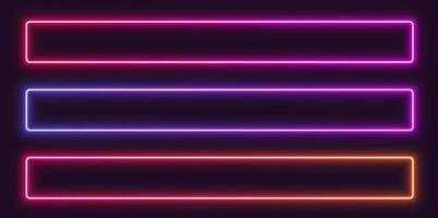 Neon gradient frames, rectangular glowing borders set, colorful futuristic UI design elements. vector