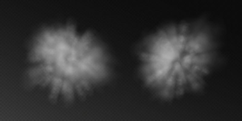 Realistic smoke burst in motion, white powder explosion. Smog, haze, mist or cloudiness effect