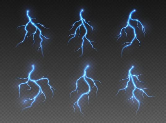Thunderstorm lightning, thunderbolt strike, realistic electric zipper, energy flash light effect, blue lightning bolt