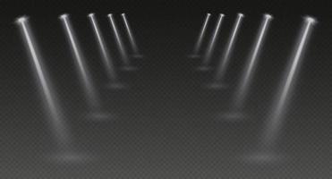 Stage spotlights, realistic light corridor, shiny white beams overlay effect for music stage or awards nomination vector