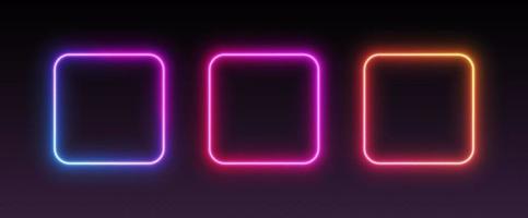 Neon square frames, gradient glowing borders, isolated UI elements. Futuristic avatar frames for game interface vector