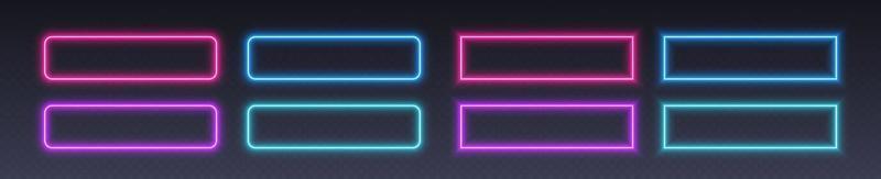 Neon button frames, coloful glowing borders, isolated UI elements. vector