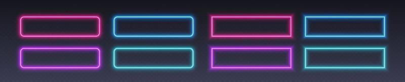 Neon button frames, coloful glowing borders, isolated UI elements. vector