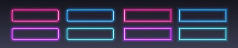 Neon button frames, coloful glowing borders, isolated UI elements.
