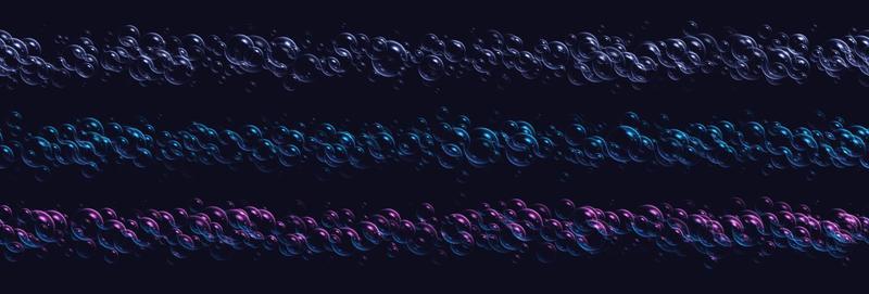 Realistic soap bubbles border, seamless bath lather, blue iridescent shampoo foam isolated on a dark background.