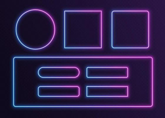 Neon frames set, glowing UI borders kit - buttons, avatar frames, banner outline.