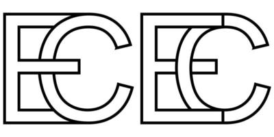 Logo ce ec icon sign two interlaced letters C E, vector logo ce ec first capital letters pattern alphabet c e