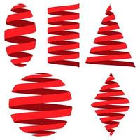 Set 3D ribbon strip, centered on the geometric shapes sphere , cylinder and cone, vector logo holiday decoration on new year or mobile app, easy edit color