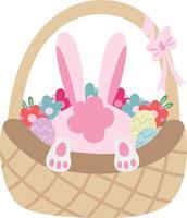 Easter Basket Illustration With Bunny And Eggs vector