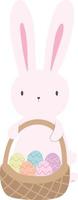 Cute Easter White Rabbit With Eggs Basket vector