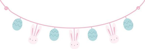 Cute Garland Flag Easter Eggs And Bunny vector