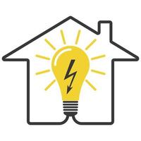 Electricity bill icon lighting utilities, yellow glowing light bulb house vector
