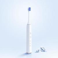 3d ilustración de blanco electrónico diente cepillo y diamantes, aislado en ligero azul antecedentes.