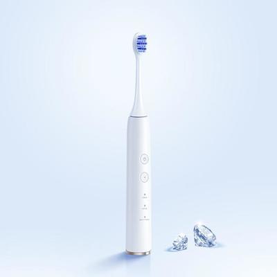 3d illustration of white electronic tooth brush and diamonds, isolated on light blue background.