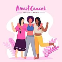 Faceless Fighter Female Group Together Against Breast Cancer on Pink and White Background for Awareness Month. vector