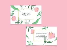 Double-Sides Of Floral Business Card Design On Pink Background. vector