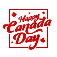 contento Canadá día caligrafía escrito por rojo cepillo con arce hojas en blanco antecedentes. vector