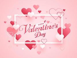 Happy Valentine's Day Font with Hearts Decorated on Glossy Pastel Pink Background. vector