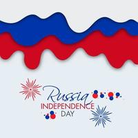 Russia Independence Day Font with Fireworks on Russian Tricolor Paper Cut Wavy Layered Background. vector