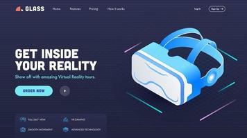 Landing Page or Hero Shot with VR Glasses on Blue Background for Get Inside Your Reality. vector
