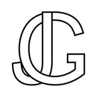 logo firmar gj jg icono, doble letras, logotipo sol j vector