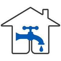 Water faucet icon with drop, communication house, tube project construction apartment house utilities vector