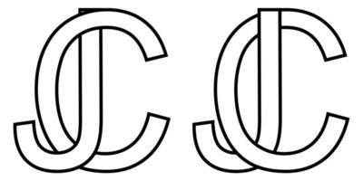 Logo sign jc cj icon sign two interlaced letters J, C vector logo jc, cj first capital letters pattern alphabet j, c