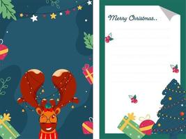 Front And Back View Of Empty Greeting Card Template Layout For Merry Christmas. vector