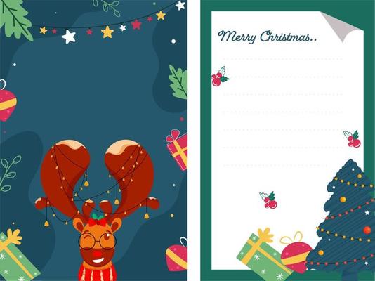 Front And Back View Of Empty Greeting Card Template Layout For Merry Christmas.