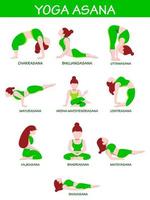 Set of Faceless Young Woman Cartoon Character in Different Yoga Asana pose. vector