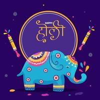 Vector Illustration Of Indian Elephant Ethnic With Water Guns On Violet Background For Happy Holi Celebration.