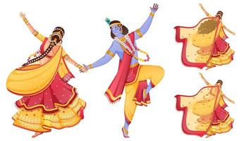 Character Of Lord Krishna And Radha Performing Dance On White Background. vector