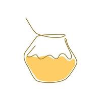 Single continuous line drawing icon of honeycomb and honey spot. Cute honey pot. Beekeeping one continuous line icon. Vector illustration. Natural farm food graphic element isolated Honey bee product.