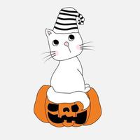 Cute cat on pumkin. vector