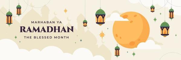 Ramadhan flat illustration horizontal banner vector