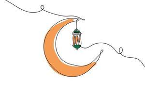 Continuous Line Islamic Background design template for ramadan, eid alfitr, isra miraj, and islamic new year with Lantern, and moon vector