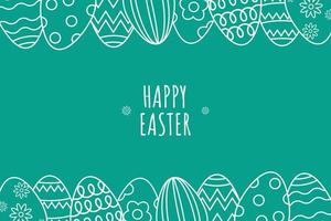 Happy Easter Backgorund in Line art style with typography, eggs, and flowers. Good for greeting card, banner, poster, flyer, and web. vector