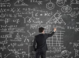 Businessman solve problems with Math calculations photo